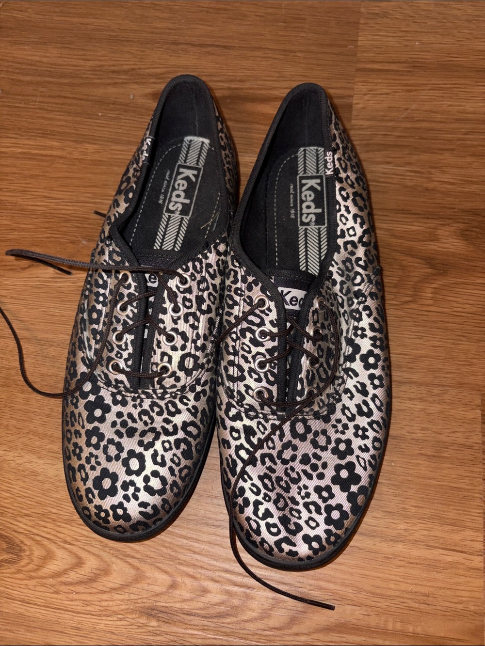 Keds Metallic Leopard & Floral Oxford Flats - Black and Silver